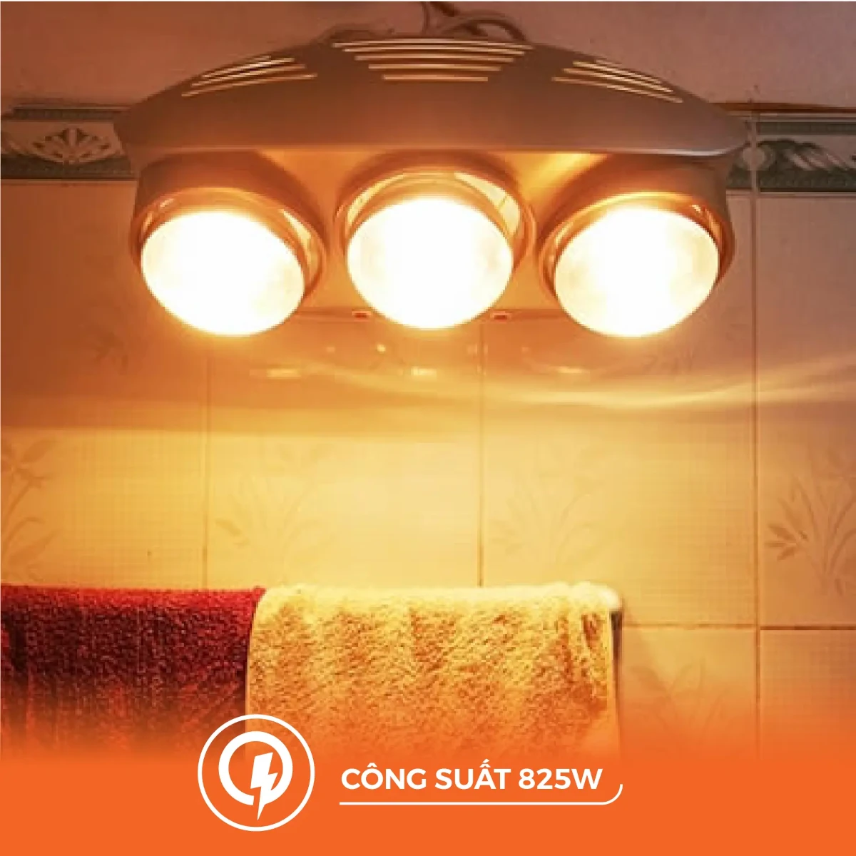 Đèn sưởi gắn tường 3x275W 220V, mặt màu vàng đồng, thân màu trắng Nanoco NBH626G - Ảnh 3