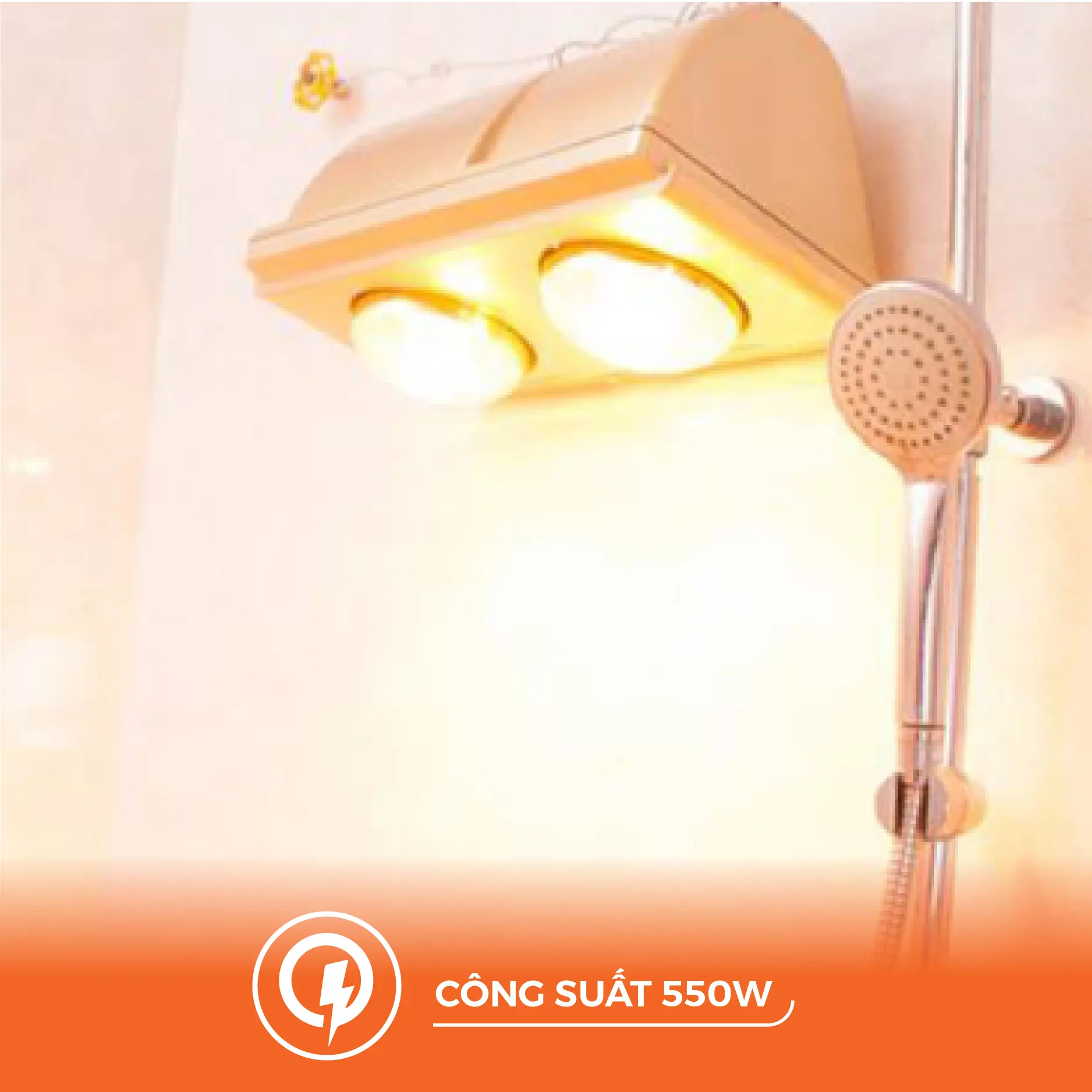 Đèn sưởi gắn tường 2x275W 220V, mặt màu beige, thân màu bạc Nanoco NBH634BE - Ảnh 3