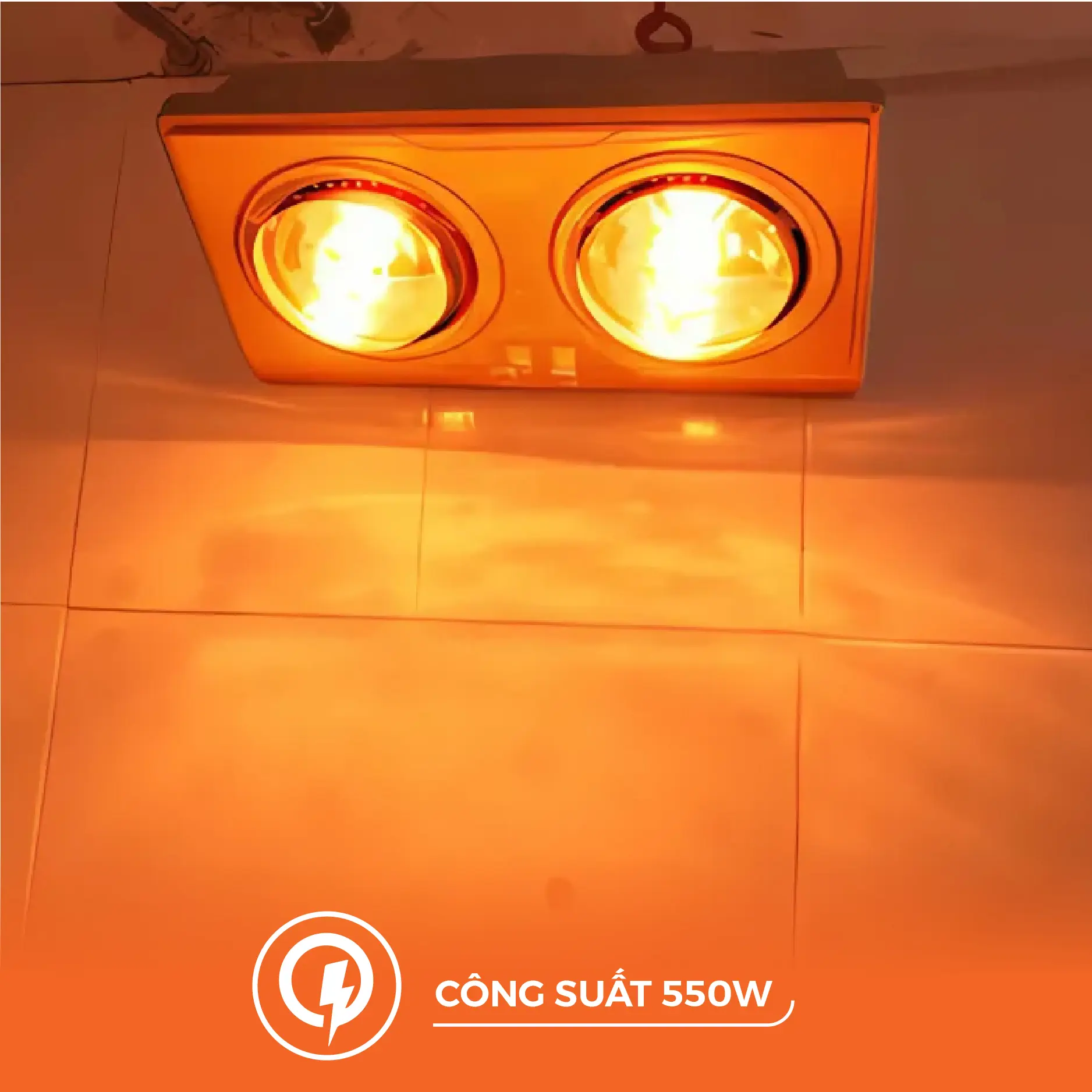 Đèn sưởi gắn tường 2x275W 220V, mặt màu vàng đồng, thân màu bạc Nanoco NBH649G - Ảnh 3