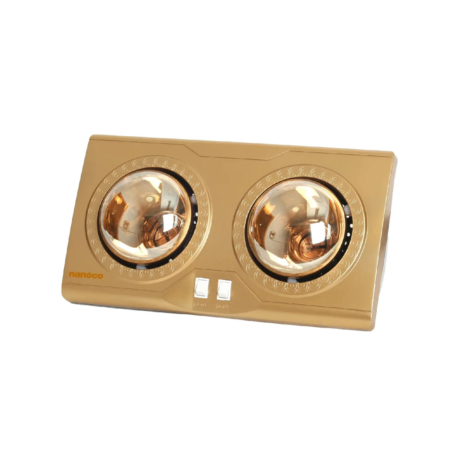 Đèn sưởi gắn tường 2x275W 220V, mặt màu vàng đồng, thân màu bạc Nanoco NBH649G
