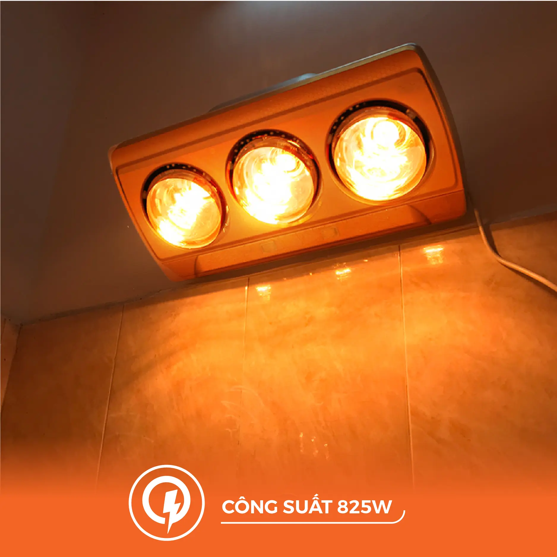 Đèn sưởi gắn tường 3x275W 220V, mặt màu vàng đồng, thân màu bạc Nanoco NBH650G - Ảnh 3