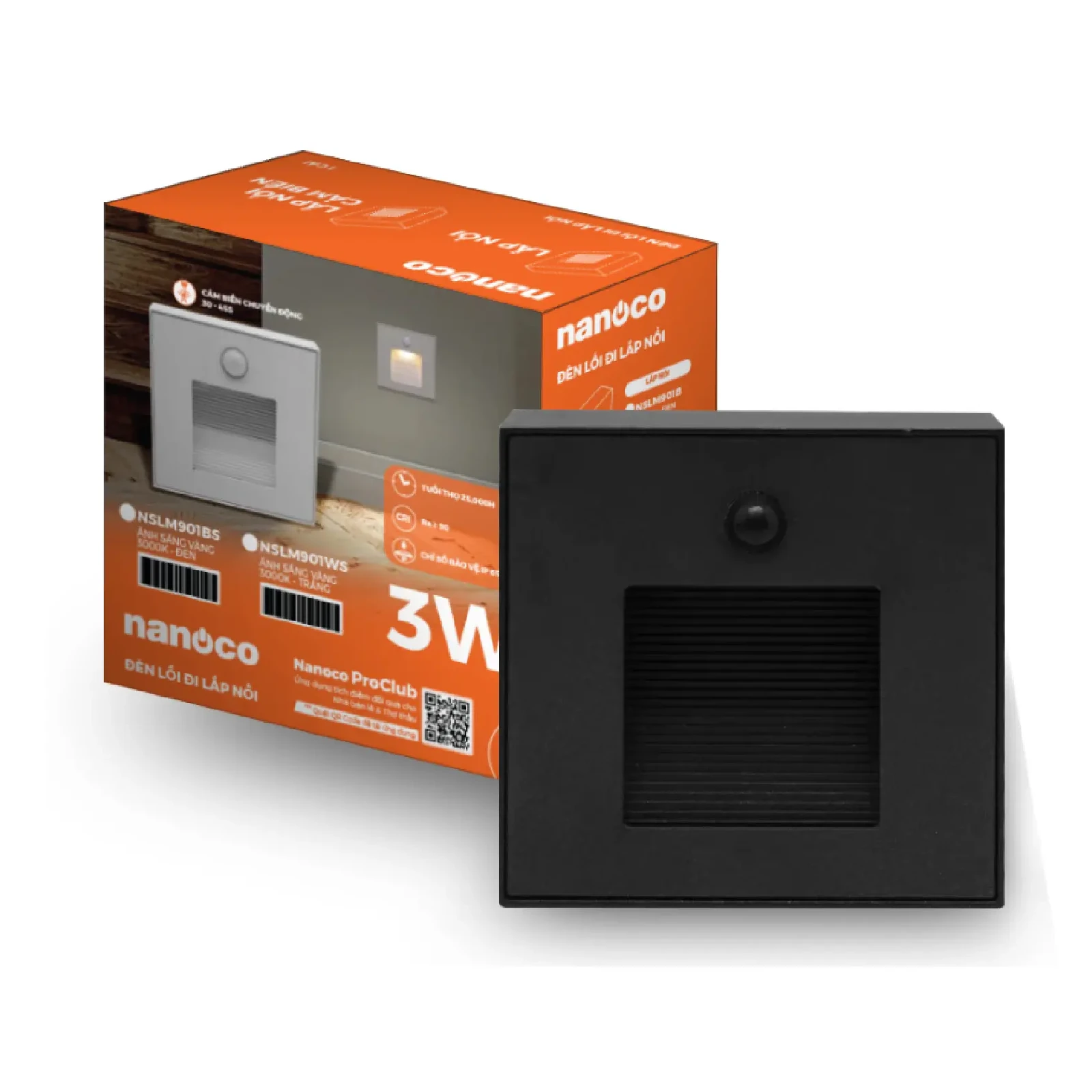 Đèn lối đi ốp nổi cảm biến Stella vỏ đen 3W sáng vàng 3000K Nanoco NSLM901BS - Ảnh 3