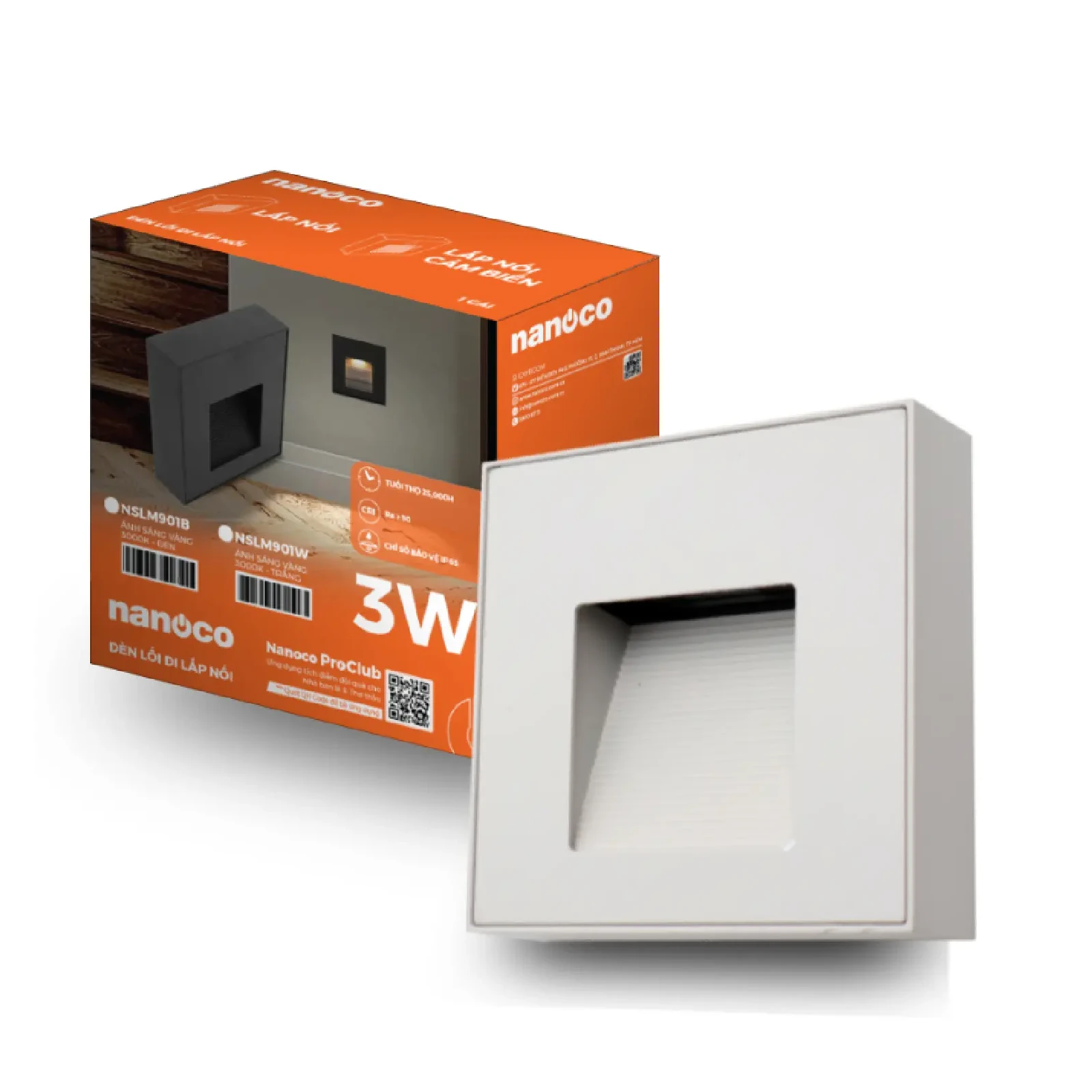Đèn lối đi ốp nổi Stella vỏ trắng 3W sáng vàng 3000K Nanoco NSLM901W - Ảnh 2