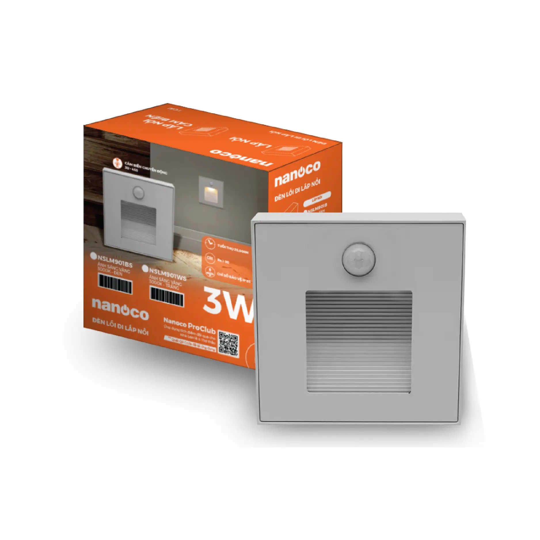 Đèn lối đi ốp nổi cảm biến Stella vỏ trắng 3W sáng vàng 3000K Nanoco NSLM901WS - Ảnh 2