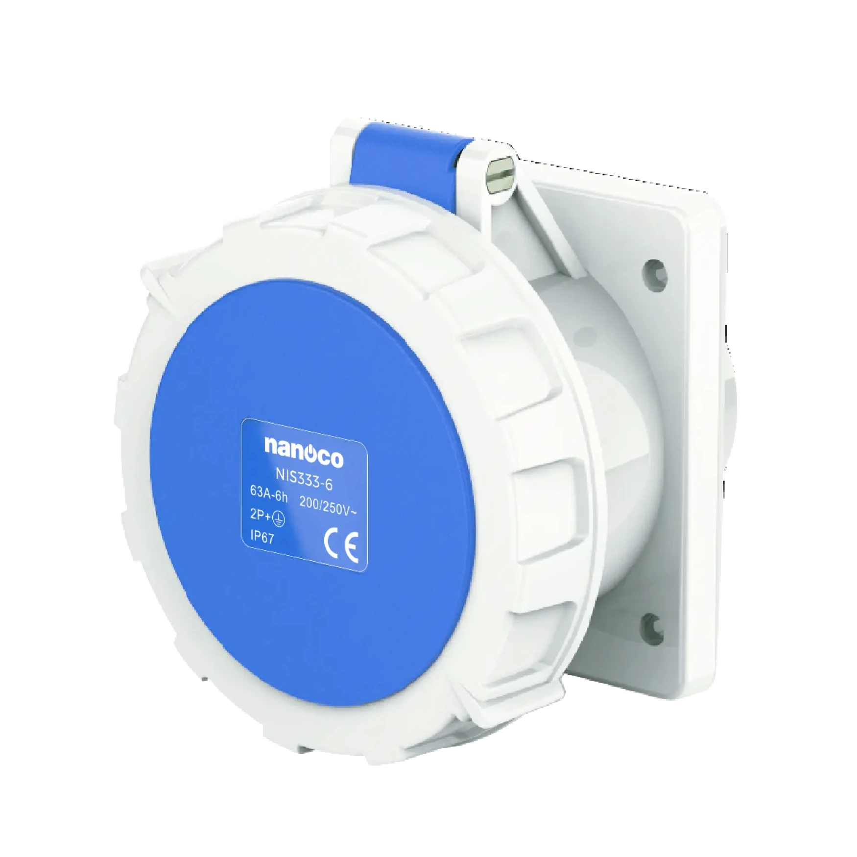 Ổ cắm gắn âm dạng thẳng 3P 63A 230V 6H IP67 Nanoco NIS333-6
