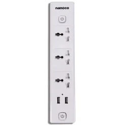 Ổ cắm có dây 3 mét 15A, 3 ổ cắm đa năng + 2 ổ cắm USB + 2 công tắc Nanoco NES332U-3