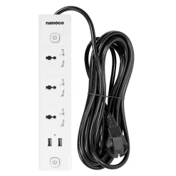 Ổ cắm có dây 5 mét 15A, 3 ổ cắm đa năng + 2 ổ cắm USB + 2 công tắc Nanoco NES332U-5