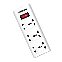 Ổ cắm có dây 3 mét 10A, 3 ổ cắm đa năng + 3 ổ cắm 2 chấu + 1 công tắc Nanoco NES3332-3S1