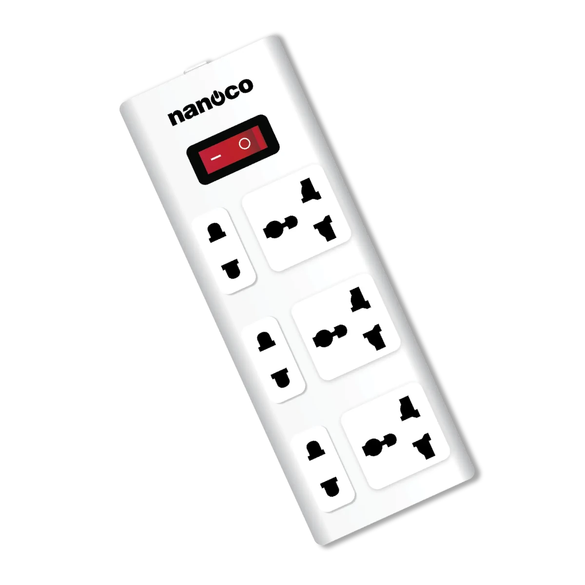 Ổ cắm có dây 3 mét 10A, 3 ổ cắm đa năng + 3 ổ cắm 2 chấu + 1 công tắc Nanoco NES3332-3S1