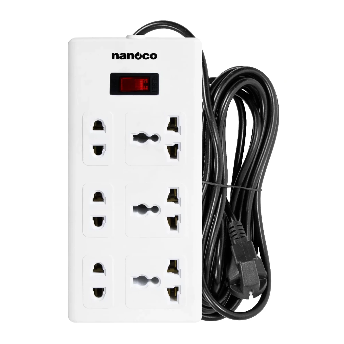 Ổ cắm có dây 5 mét 15A, 3 ổ cắm đa năng + 3 ổ cắm 2 chấu + 1 công tắc Nanoco NES3332-5 - Ảnh 2