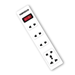 Ổ cắm có dây 3 mét 10A, 4 ổ cắm 2 chấu + 1 ổ cắm đa năng + 1 công tắc Nanoco NES4213-3S1