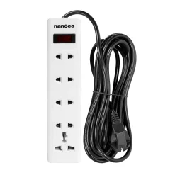 Ổ cắm có dây 5 mét 10A, 4 ổ cắm 2 chấu + 1 ổ cắm đa năng + 1 công tắc Nanoco NES4213-5S1