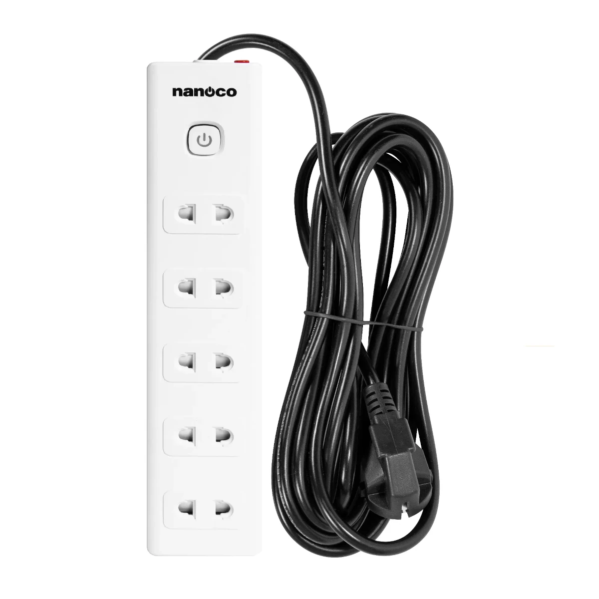 Ổ cắm có dây 5 mét 15A, 5 ổ cắm 2 chấu + 1 công tắc Nanoco NES5215-5