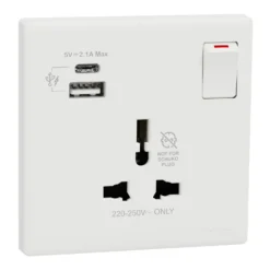 Ổ cắm đơn đa năng Schneider Vivace E KBN15USB_IS_WE có cổng USB type A+C và công tắc