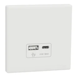 Bộ ổ cắm sạc USB Schneider Vivace E KBNACQUSB_WE type A+C 21W, có PD + QC3.0